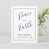 Minimal|Blue Peace on Earth Christmas Card Einladung (Stehend Vorderseite)