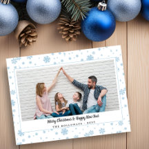Minimal Blue Snowflakes Holiday Foto Card