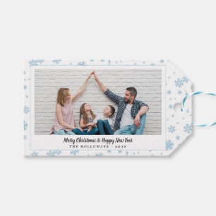 Minimal Blue Snowflakes Holiday Foto Gift Tags Geschenkanhänger
