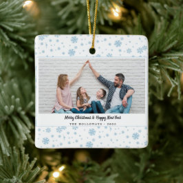 Minimal Blue Snowflakes Holiday Foto Keramikornament