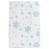 Minimal Blue Snowflakes Urlaub Mittlere Geschenktüte (Rückseite)