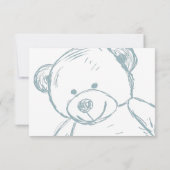 Minimal Blue Teddy Bear Babydusche Anfrage I Einladung (Rückseite)