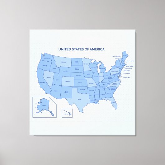 Minimal Blue United States Map Illustration Leinwanddruck (Vorderseite)