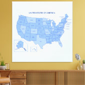 Minimal Blue United States Map Illustration Leinwanddruck (Insitu (Wohnzimmer))