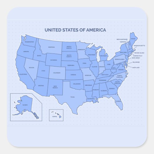 Minimal Blue United States Map Illustration Quadratischer Aufkleber (Vorderseite)
