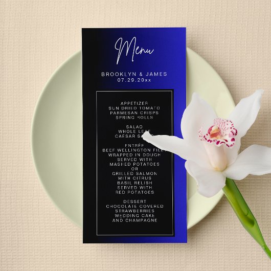Minimal Blue Wedding Menu Card Menükarte