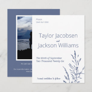 Minimal Blue Wedding speichern Sie das Datum