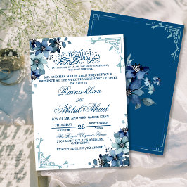 Minimal Blue White Floral Islamische Hochzeit I Einladung