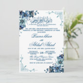 Minimal Blue White Floral Islamische Hochzeit I Einladung (Stehend Vorderseite)