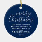 Minimal Blue White wünscht frohe Weihnachtsschrift Keramik Ornament (Vorne)