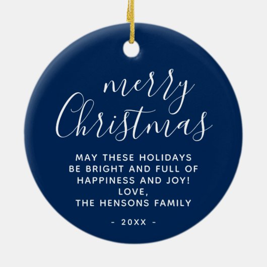 Minimal Blue White wünscht frohe Weihnachtsschrift Keramik Ornament (Hinten)