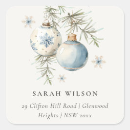 Minimal Blue Winter Watercolor Weihnachten Weihnac Quadratischer Aufkleber