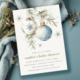 Minimal Blue Winter Weihnachten Babydusche Einladung