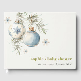 Minimal Blue Winter Weihnachten Babydusche Gästebuch