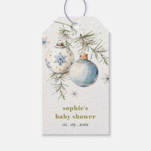 Minimal Blue Winter Weihnachten Babydusche Geschenkanhänger (Vorderseite)