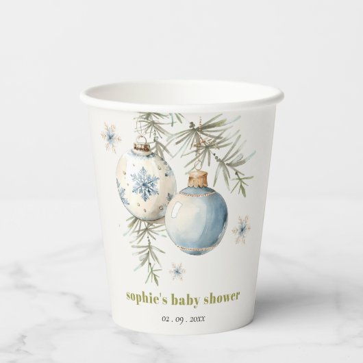 Minimal Blue Winter Weihnachten Babydusche Pappbecher (Rückseite)
