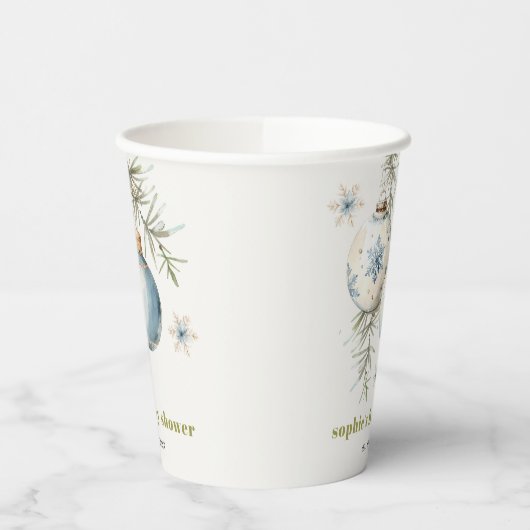 Minimal Blue Winter Weihnachten Babydusche Pappbecher (Links)