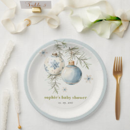 Minimal Blue Winter Weihnachten Babydusche Pappteller