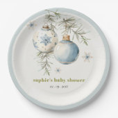Minimal Blue Winter Weihnachten Babydusche Pappteller (Vorderseite)