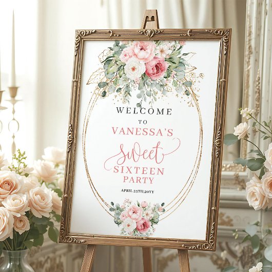 Minimal Blush and Gold 16th Birthday Welcome Poster