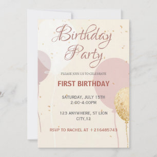 Minimal Blush Ballon 1. Geburtstag für Mädchen Einladung