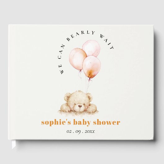 Minimal Blush Bearly Wait Balloon Baby Dusche Gästebuch (Vorderseite)