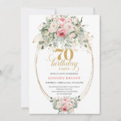 Minimal Blush Floral 70th Birthday Invitation Einladung (Vorderseite)