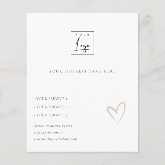 Minimal Blush Heart Kraft Business Service Logo Flyer (Vorne)