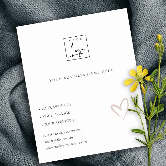 Minimal Blush Heart Kraft Business Service Logo Flyer