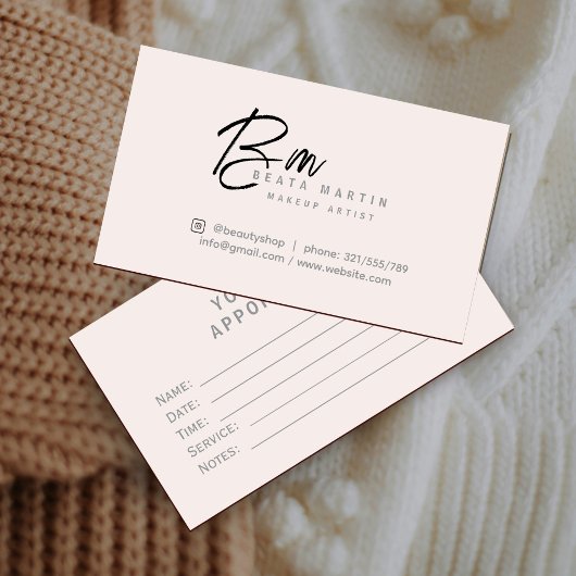 Minimal Blush Monogram Makeup Artist Branding Card Terminkarte