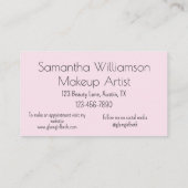 Minimal Blush Pink Black Script Photo Makeup Visitenkarte (Rückseite)
