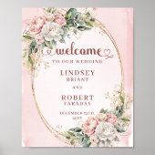 Minimal Blush Pink Floral Gold Wedding Welcome Sig Poster (Vorne)