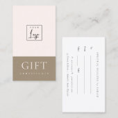 Minimal Blush Pink Kraft Logo Geschenkgutschein Visitenkarte (Vorne/Hinten)