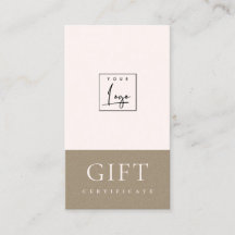 Minimal Blush Pink Kraft Logo Geschenkgutschein