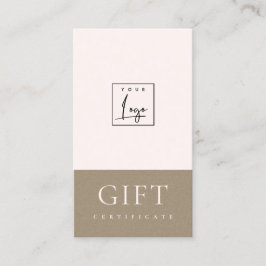 Minimal Blush Pink Kraft Logo Geschenkgutschein Visitenkarte