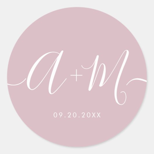 Minimal blush pink Monogram Script Hochzeit Runder Aufkleber (Vorderseite)