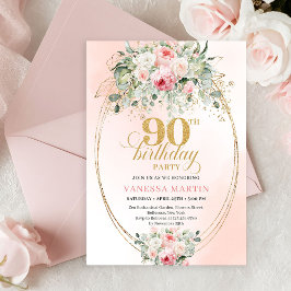 Minimal Blush Rose Gold 90th Birthday Party Invite Einladung