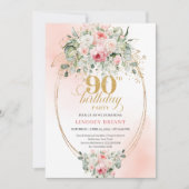 Minimal Blush Rose Gold 90th Birthday Party Invite Einladung (Vorderseite)