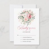Minimal Blush Roses Greenery Gold Wedding RSVP Karte (Vorderseite)