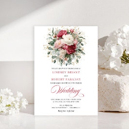 Minimal Bohemian Red Blush Floral Greenery Invites Einladung