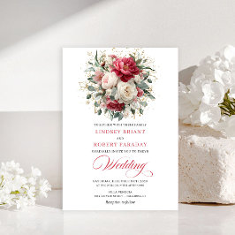 Minimal Bohemian Red White Gold Wedding Invitation Einladung