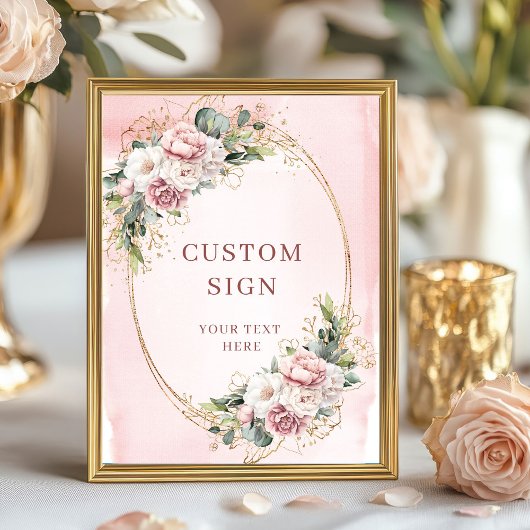 Minimal Bohemian Rose Gold Greenery Custom Sign Poster