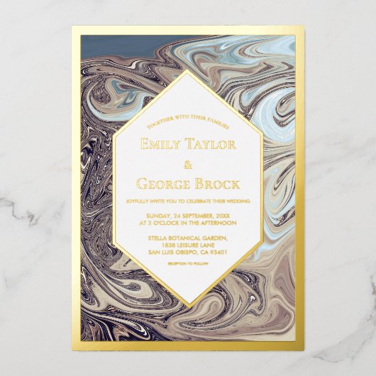 Minimal Bohemische Erde Tone Abstrakt HochzeitGold Folieneinladung (Vorderseite)