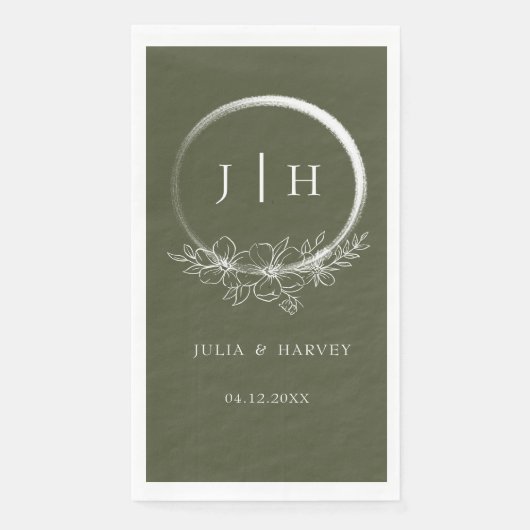 Minimal Bohemische Olive Green Wedding Paper Napki Serviette (Vorderseite)