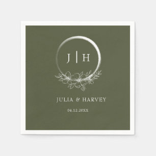 Minimal Bohemische Olive Green Wedding Paper Napki Serviette