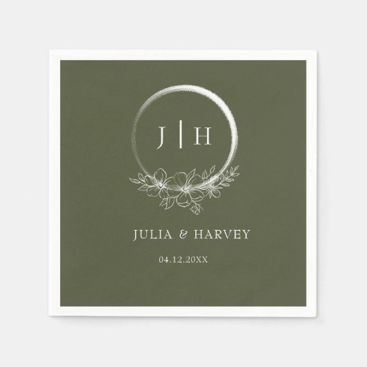 Minimal Bohemische Olive Green Wedding Paper Napki Serviette (Vorderseite)