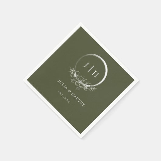 Minimal Bohemische Olive Green Wedding Paper Napki Serviette (Ecke)