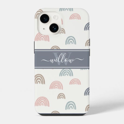 Minimal Boho ästhetische Rainbow Monogram iPhone Hülle (Rückseite)
