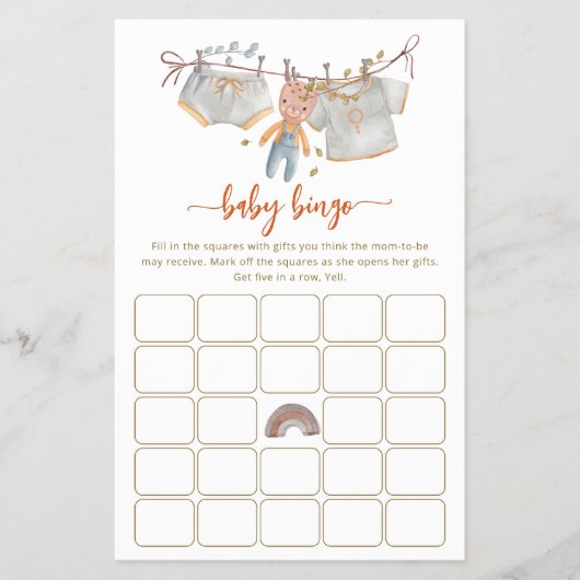 Minimal Boho Baby Shower Bingo Game Flyer (Vorne)