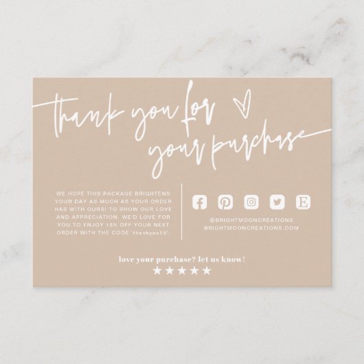 Minimal Boho Beige Earth Danke, Paket einfügen Begleitkarte (Vorderseite)
